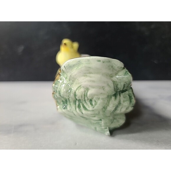 Ucagco Yellow Bird Ceramic Planter, Green Tree Trunk with Gold Gilding, Japan Vi - Picture 4 of 10